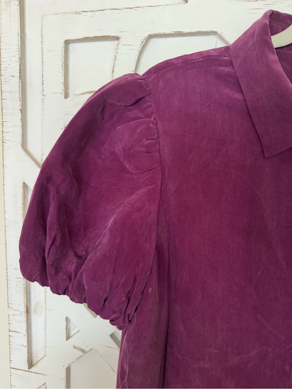 Alice + Olivia Jem Puff-Sleeve Shirt Dress Boysenberry Purple Cupro - Picture 9 of 14